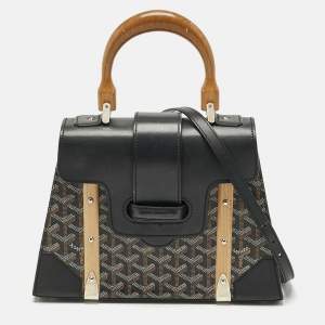 Goyard Black Coated Canvas and Leather PM Saigon Top Handle Bag