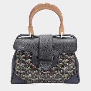 Pre Owned Goyard Saigon Mini Brown Goyardine Canvas Leather Top Handle Bag