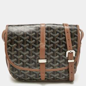 Pre Owned Goyard Brown Goyardine Coated Canvas Belvedere ll PM Bag