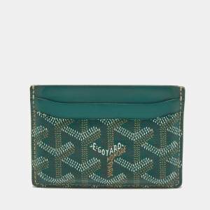 Pre Owned Goyard Green Goyardine Coated Canvas and Leather Saint Sulpice Card Holder