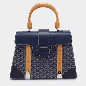 مملوكة مسبقًا Goyard Navy Blue Goyardine Coated Canvas and Leather Saigon MM Top Handle Bag