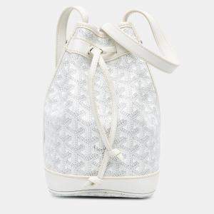 Pre Owned Goyard Petit Flot White Goyardine Canvas Bucket Bag