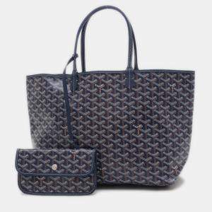 Pre Owned Goyard Saint Louis PM Navy Goyardine Canvas Tote Bag