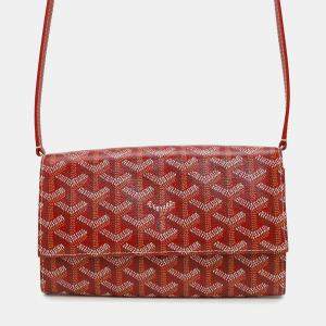 Pre Owned Goyard Varenne Shoulder Wallet Red Pvc/Leather