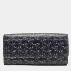 Pre Owned Goyard Navy Blue Goyardine Coated Canvas Varenne Continental Wallet