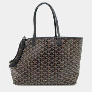 Pre Owned Goyard Chien GM Cyan Gris Black PVC Leather Tote Bag