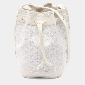 Pre Owned Goyard Petit Flot White Gray Coated Canvas Shoulder Bag