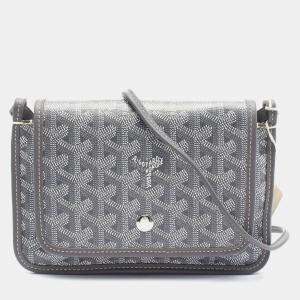 Pre Owned Goyard Plume Grey Coated Canvas Leather Pouch Shoulder Bag