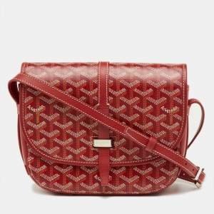 Pre Owned Goyard Red Belvedere II PM Goyardine Coated Canvas and Leather Saddle Bag