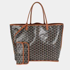 Pre Owned Goyard Gold Black Goyardine Canvas Anjou GM