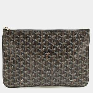 Pre Owned Goyard Black Goyardine Coated Canvas MM Senat Pouch