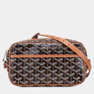 Pre Owned Goyard Cap Vert Pm Shoulder Bag In Brown And Black Leather