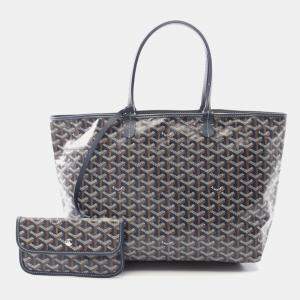 Pre Owned Goyard Saint Louis Pm Tote Bag Coated Canvas And Leather Navy Multicolor
