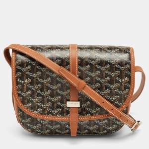 Pre Owned Goyard Brown Goyardine Coated Canvas and Leather Belvedere ll PM Bag