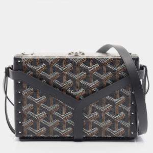 Pre Owned Goyard Menodiaire Trunk Bag Shoulder Coated Canvas Leather Black Brown White