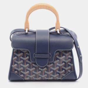 Pre Owned Goyard Handbag Coated Canvas And Leather Navy White Brown