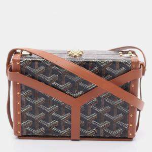 Pre Owned Goyard Minaudiere Trunk Bag Shoulder Coated Canvas Leather Black Brown White