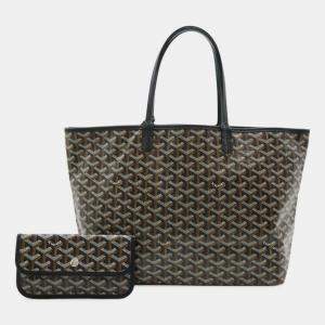 مملوكة مسبقًا Goyard Saint Louis Pm Tote Bag Shoulder Coated Canvas Leather Black Brown White