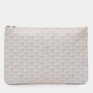 Pre Owned Goyard White Goyardine Senat MM