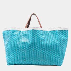 Pre Owned Goyard Blue Goyardine Reversible Belharra Tote