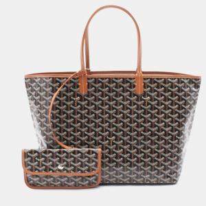 Pre Owned Goyard Saint Louis Pm Tote Bag Coated Canvas And Leather Black Brown Multicolor