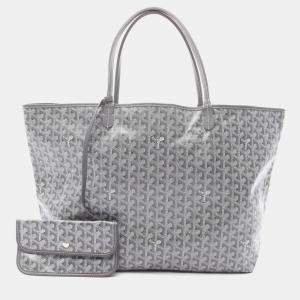 Pre Owned Goyard Saint Louis Gm Tote Bag Coated Canvas And Leather  Gray White