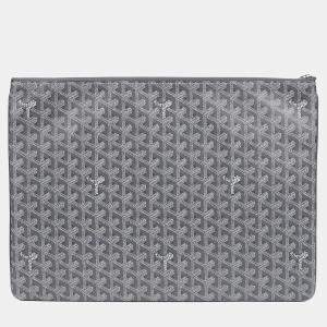 Pre Owned Goyard Senat GM Gray Coated Canvas Clutch