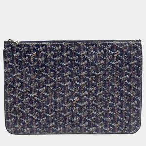 Pre Owned Goyard Senat MM Blue Coated Canvas Clutch