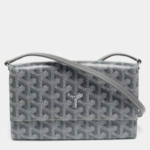 Pre Owned Goyard Varenne Grey Goyardine Coated Canvas and Leather Wallet On Strap