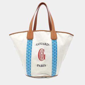 Pre Owned Goyard Beige Blue Coated Canvas Belhara
