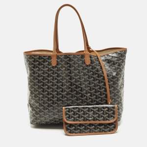 Pre Owned Goyard Saint Louis PM Brown Goyardine Coated Canvas and Leather Tote