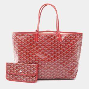 Pre Owned Goyard Saint Louis Pm Tote Bag Coated Canvas And Leather Red Multicolor