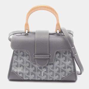 Pre Owned Goyard Saigon Mini Handbag Coated Canvas And Leather Gray Multicolor