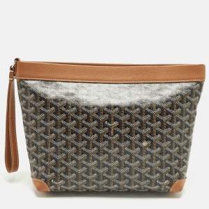 Pre Owned Goyard Conti Brown Goyardine Coated Canvas and Leather Pouch