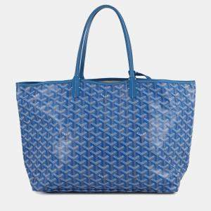 Pre Owned Goyard Saint Louis Blue Canvas Leather PM Handbag