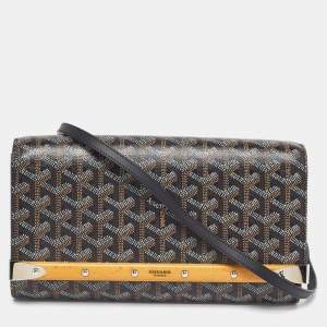 Pre Owned Goyard Monte Carlo PM Black Goyardine Coated Canvas and Leather Clutch