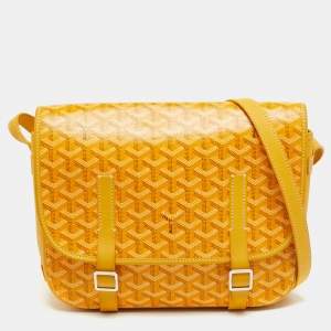 Pre Owned Goyard Belvedere MM Yellow Goyardine Coated Canvas and Leather Saddle Bag