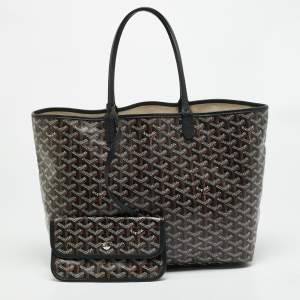 Pre Owned Goyard Saint Louis PM Black Goyardine Coated Canvas and Leather Tote