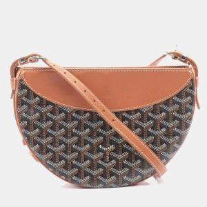 Pre Owned Goyard Hirondelle Shoulder Bag Coated Canvas And Leather Brown Black White
