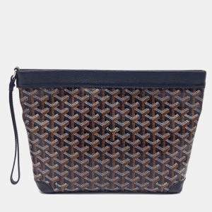 Pre Owned Goyard Black Brown Leather and PVC Conti Pouch