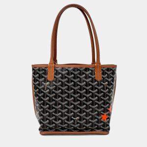 Pre Owned Goyard Black Brown Canvas and Leather Macage Mini Anjou Bag