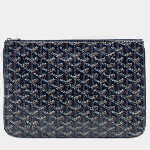 Pre Owned Goyard Blue Goyardine Senat MM