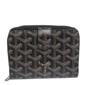 Goyard Black Coated Canvas Goyardine Tuileries Zip Compact Wallet
