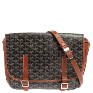 Goyard Brown Goyardine Coated Canvas and Leather Belvedere MM Saddle Bag