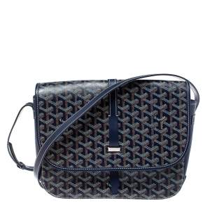 Goyard Navy Blue Goyardine Coated Canvas and Leather Belvedere MM Saddle Bag
