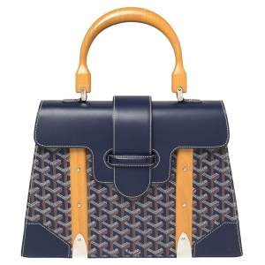 Goyard Navy Blue Goyardine Coated Canvas and Leather Saigon MM Top Handle Bag