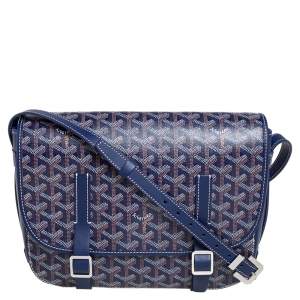 Goyard Navy Blue Goyardine Coated Canvas and Leather Belvedere MM Saddle Bag