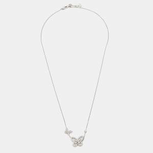 Graff Double Butterfly Silhouette Diamond 18k White Gold Pendant Necklace
