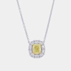 Pre Owned Graff Icon Cushion Cut Yellow Diamond 18K White Gold Pendant Necklace