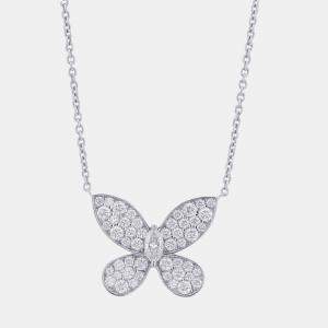 Pre Owned Graff Pave Butterfly Diamond Mini 18K White Gold Pendant Necklace